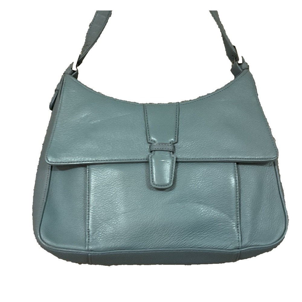 Vtg 90's Charter Club Classic Slate Gray Leather Purse Shoulder Career Handbag